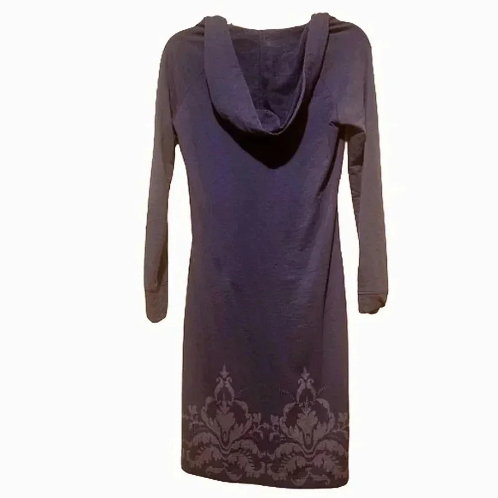 Ascend blue sweatshirt hoodie dress with "silkscreen" detail at hem Size XS